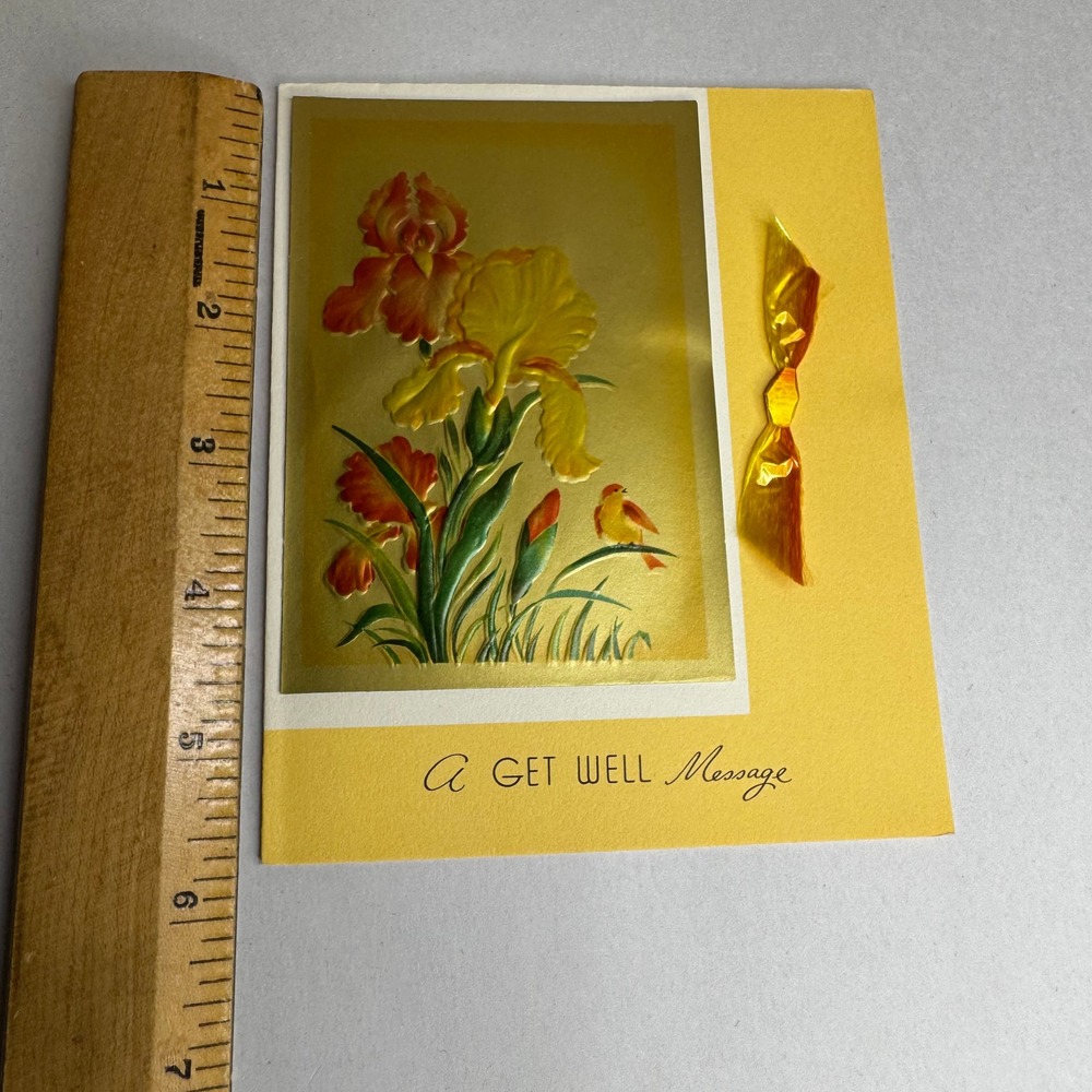 Vintage Doehla Fine Arts Get Well Message Card Religious Proverbs 3:5 Iris Bird